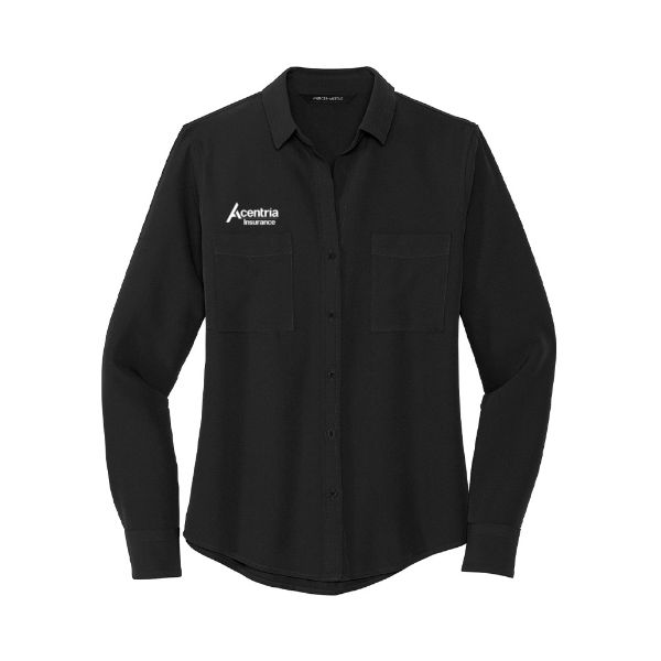 Picture of MADE TO ORDER - Mercer + Mettle® Stretch Long Sleeve Camp Blouse - Black