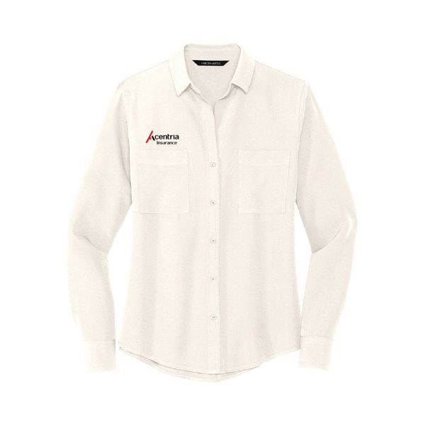 Picture of MADE TO ORDER - Mercer + Mettle® Stretch Long Sleeve Camp Blouse - White