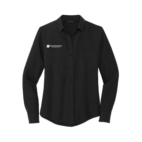 Picture of MADE TO ORDER - Mercer + Mettle® Stretch Long Sleeve Camp Blouse - Black