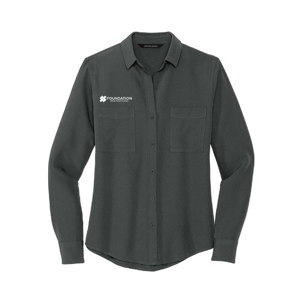 Picture of MADE TO ORDER - Mercer + Mettle® Stretch Long Sleeve Camp Blouse - Grey